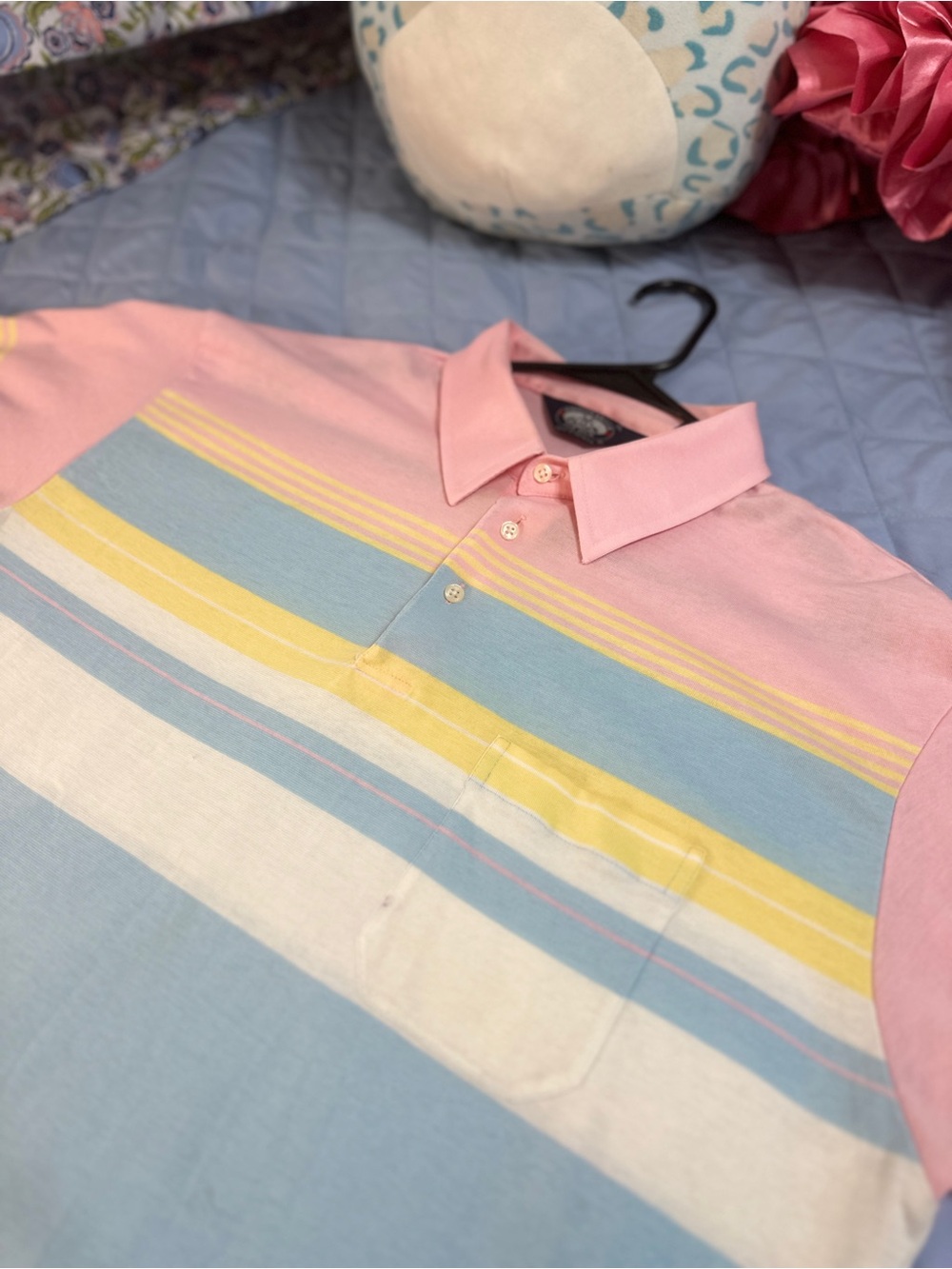 Knightsbridge Men's Pastel Stripe Polo Shirt - Pink/Blue/Yellow- Size XL